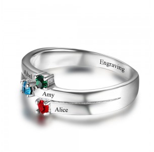 Birthstone Ring for mom, Sterling Silver Personalized Engravable Ring JEWJORI102506